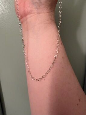 Silver Mini Heart Link Necklace - 17 inch length